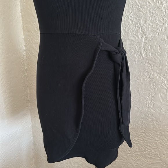 Zara Black Ribbed Pull On Faux Wrap Skirt Mini Dress Medium - Picture 2 of 7